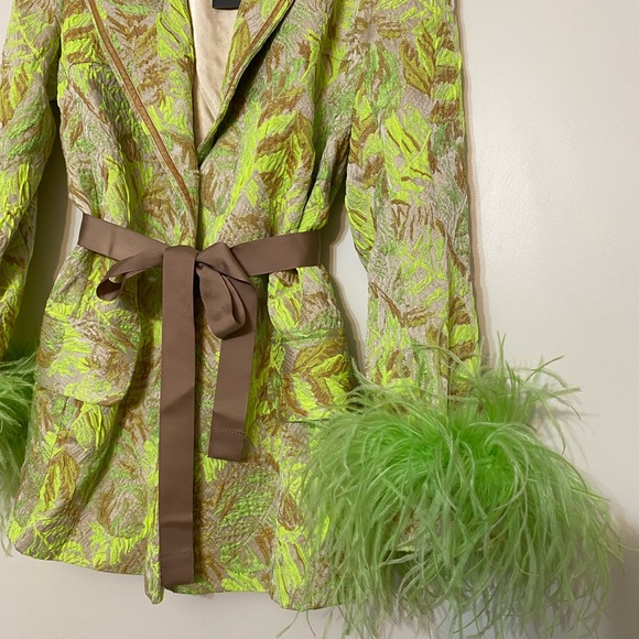 ANDREEVA Mint Jacqueline Jacket With Detachable Ostrich Feather Cuffs Sz XS - Picture 7 of 14